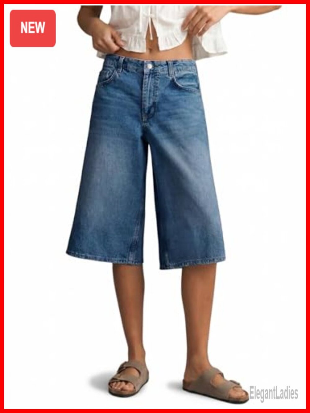 Womens Baggy Bermuda Jean Shorts Wide Leg High Waist Denim Jorts